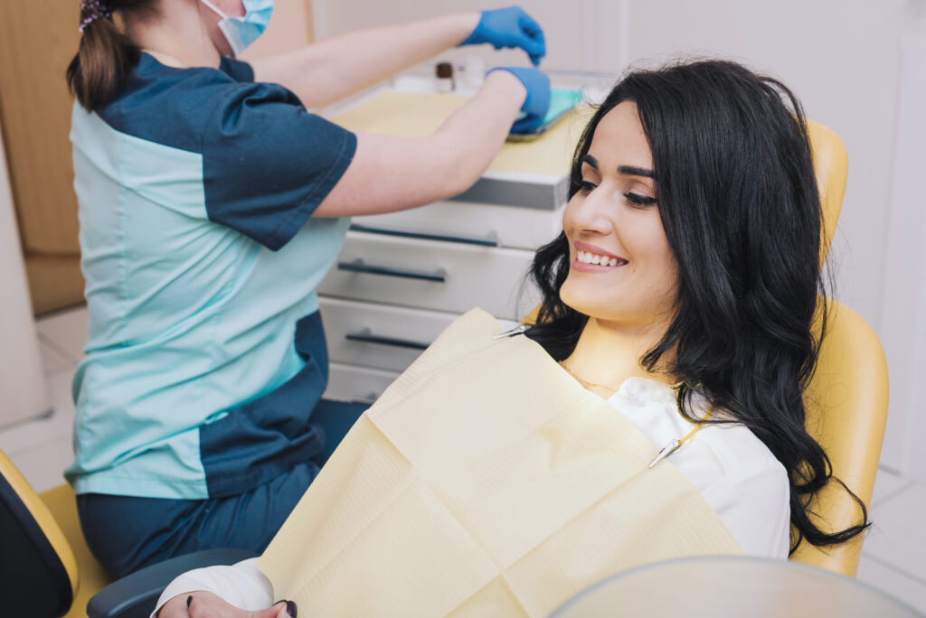 female patient waiting dentist office